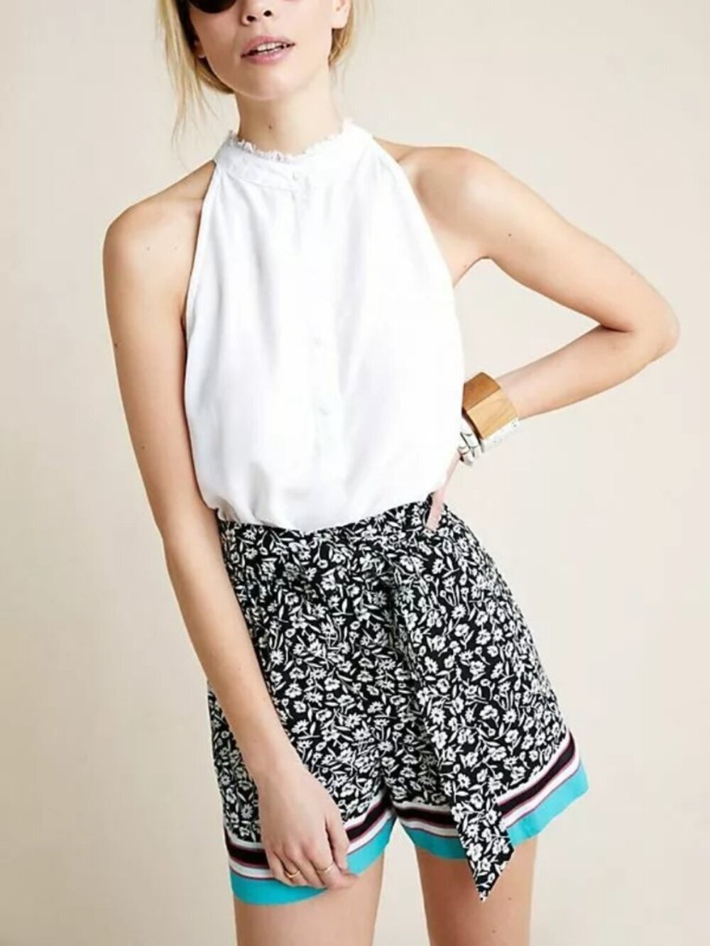 Anthropologie Maeve Scarf Print Summer Shorts Tie Front Elastic Waist Viscose